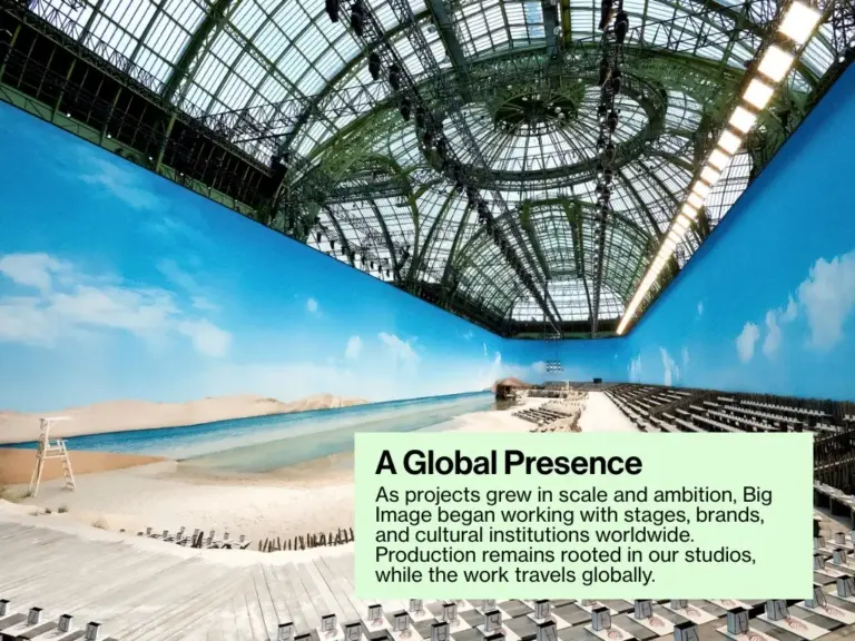 As projects grew in scale and ambition, Big Image began working with stages, brands, and cultural institutions worldwide. Production remains rooted in our studios, while the work travels globally.